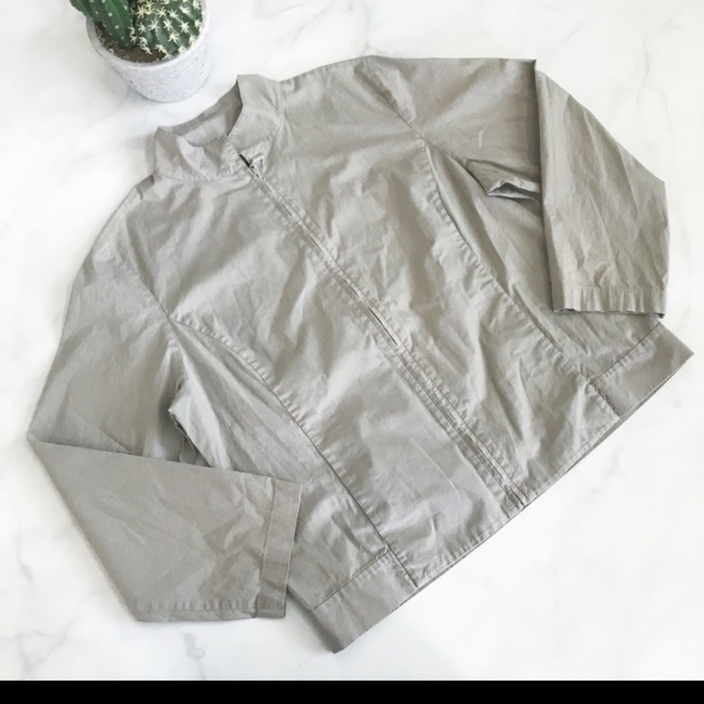 PL Eileen Fisher Taupe Cotton Bomber Jacket